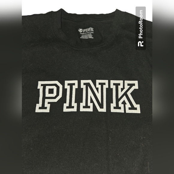 VICTORIA'S SECRET PINK Long Sleeve Black T-shirt Gray logo KINDER 2 THE WORLD - Picture 2 of 2